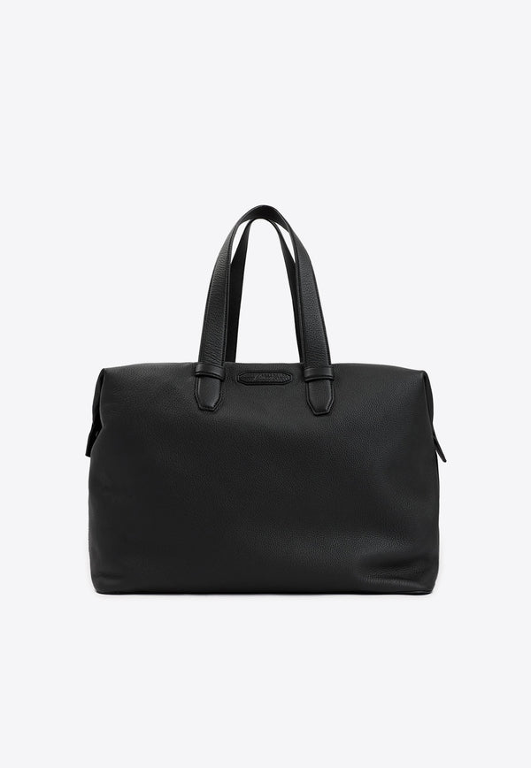 Embossed Logo Duffle Bag in Calf Leather