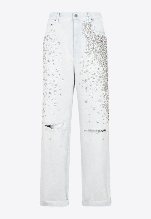 Crystal-Embellished Straight Jeans