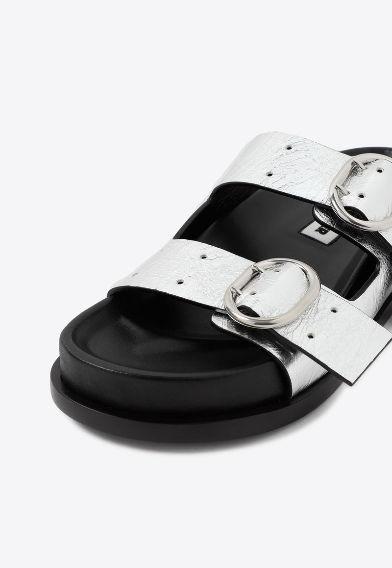 Metallic Strap Leather Flat Sandals