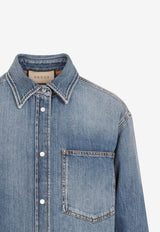 قميص جينز مبطن برقعة GG من Gucci - مزيج أزرق - 4447 Blue Mix