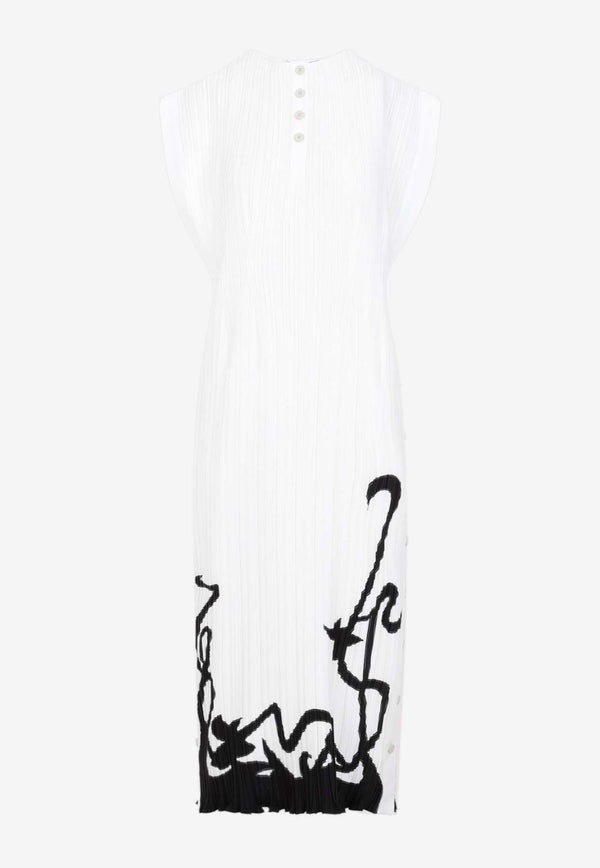 فستان لانفين متوسط ​​الطول بطيات بدون أكمام - أوف وايت - 001 Off White