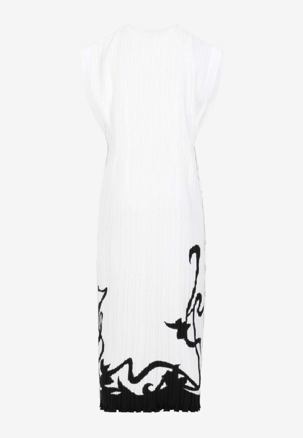 فستان لانفين متوسط ​​الطول بطيات بدون أكمام - أوف وايت - 001 Off White