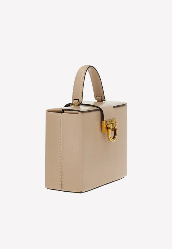 Salvatore Ferragamo Trifolio Box Top Handle Bag in Calf Leather Beige 211981 TRIF BOX 758279 FAWN