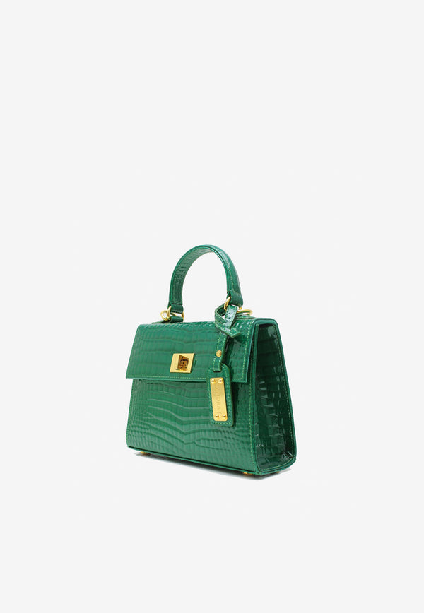 Micro Jackie Top Handle Bag in Croc-Embossed Leather Sandra J 211GREEN Green