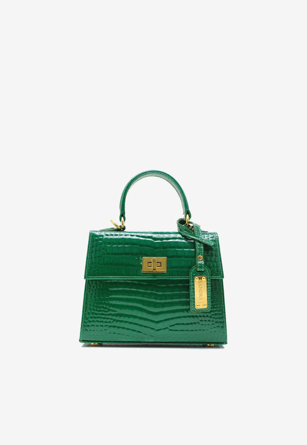 Micro Jackie Top Handle Bag in Croc-Embossed Leather Sandra J 211GREEN Green