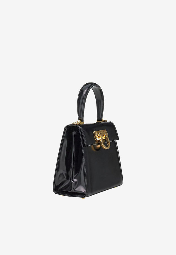 Salvatore Ferragamo Small Iconic Top Handle Bag in Brushed Leather Black 212193 TOP HANDLE S 749021 NERO