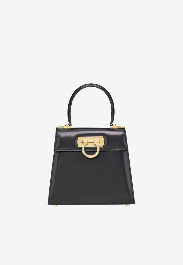 Salvatore Ferragamo Small Iconic Top Handle Bag in Brushed Leather Black 212193 TOP HANDLE S 749021 NERO