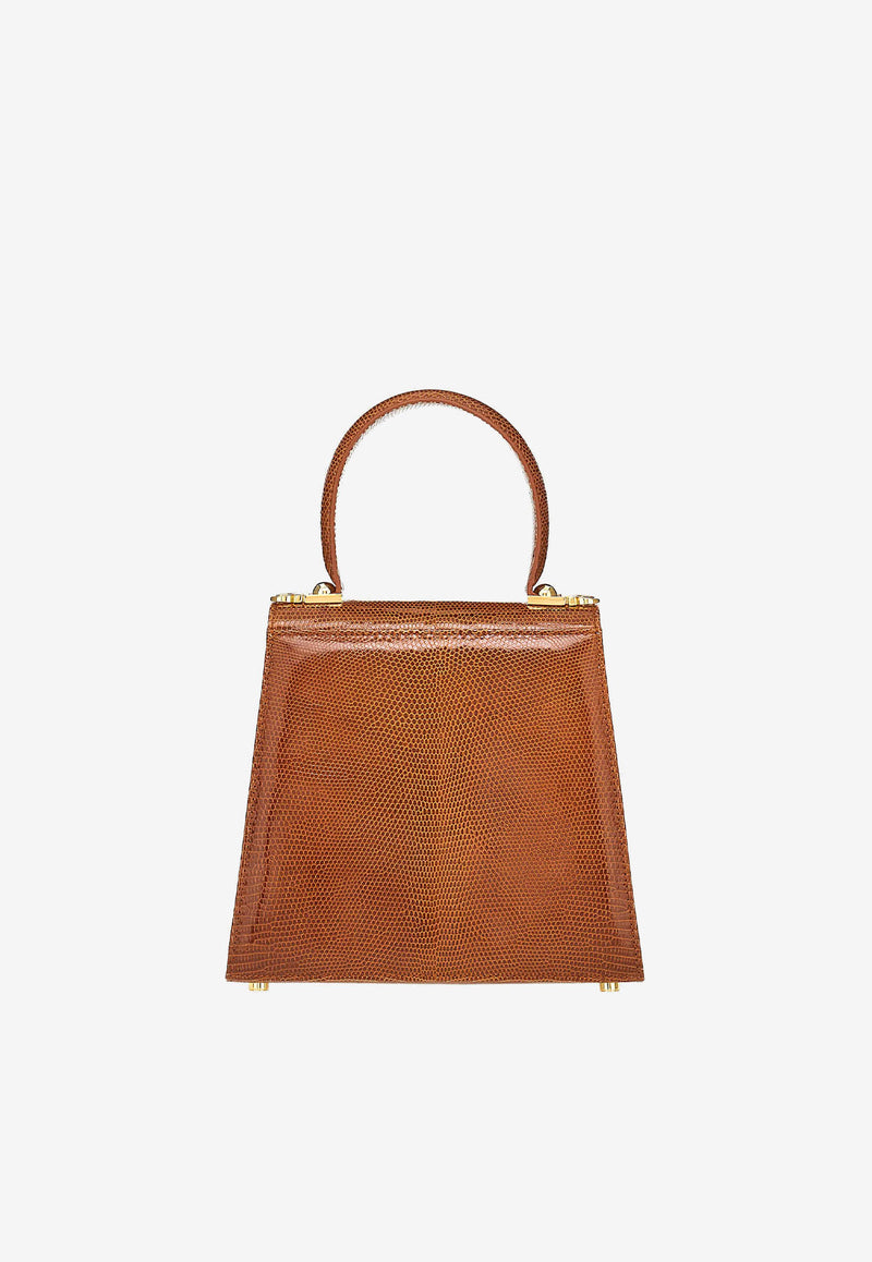 Salvatore Ferragamo Small Iconic Top Handle Bag in Lizard Leather  Brown 212270 748004 CUOIO