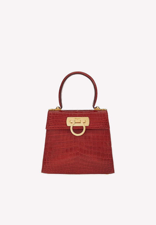 Salvatore Ferragamo Gancini Top Handle Bag in Croc Leather Red 212270 748469 ROSSO