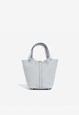 Picotin Lock 18 Tote Bag in Bleu Pale Clemence with Gold Hardware