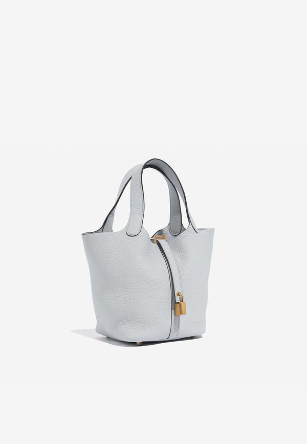 Picotin Lock 18 Tote Bag in Bleu Pale Clemence with Gold Hardware