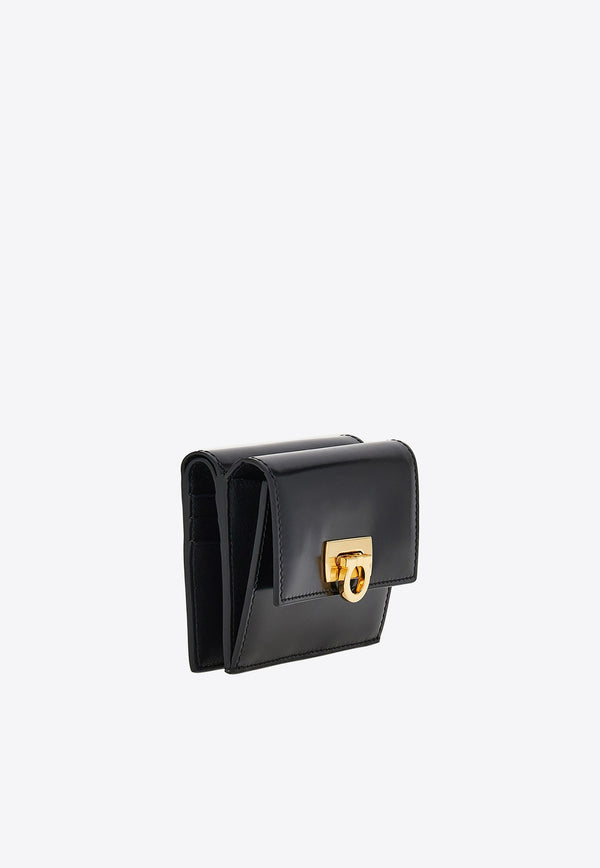 Salvatore Ferragamo Gancini Compact Wallet Black 220434 FRENCH 760658 NERO