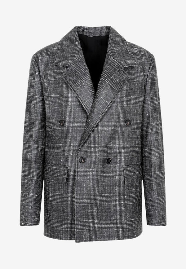 Printed Leather Double-Breasted Blazer
