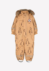 Mini Rodini Girls Penguin Print Snowsuit 2271011900013 Beige
