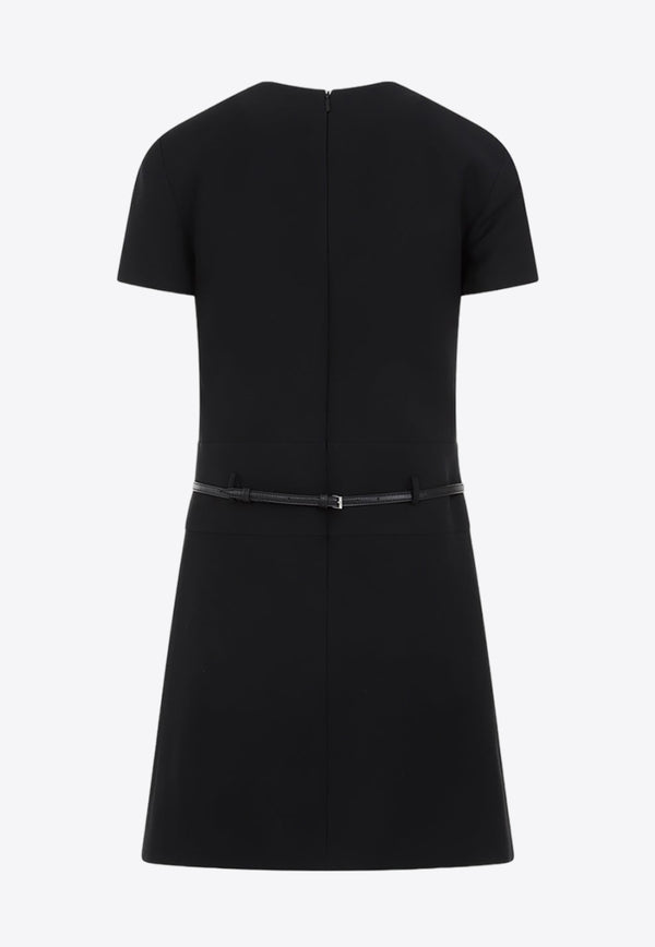 Belted Mini Dress in Wool and Silk