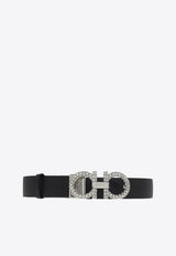 Salvatore Ferragamo Crystal Embellished Gancini Leather Belt Black 23B727 DONNA H25 717550 NERO