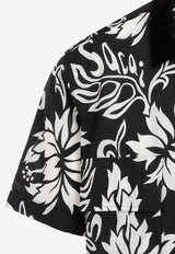 Velvet-Collar Floral Shirt