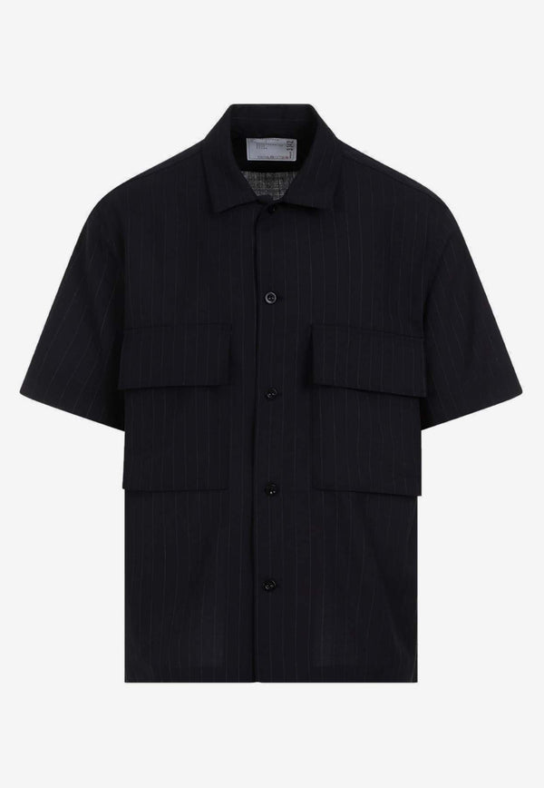 Pinstripe Short-Sleeved Shirt in Wool Blend