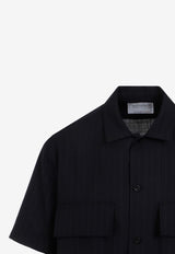 Pinstripe Short-Sleeved Shirt in Wool Blend