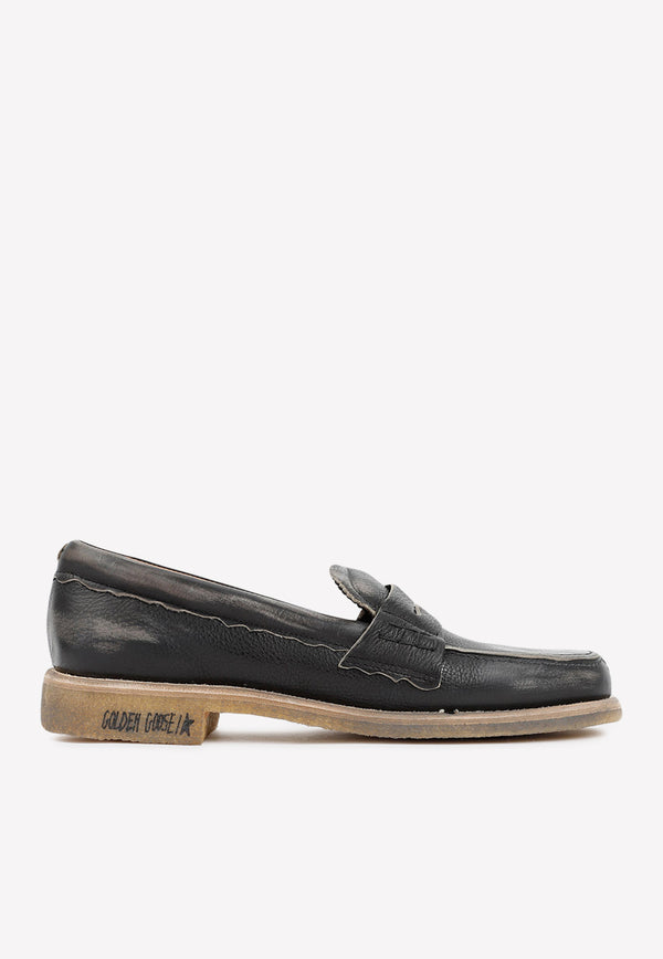 Distressed Leather Penny Loafers