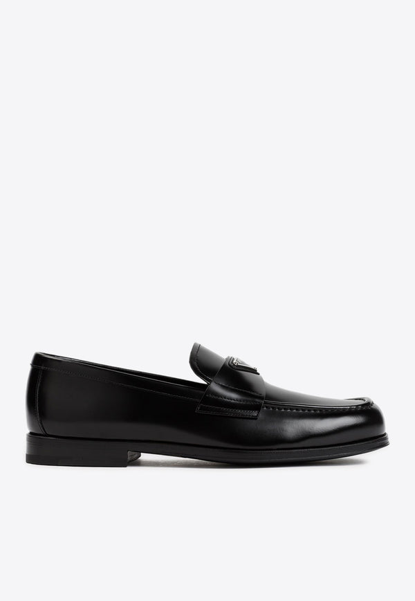 Logo-Plaque Brushed Calf Leather Loafers