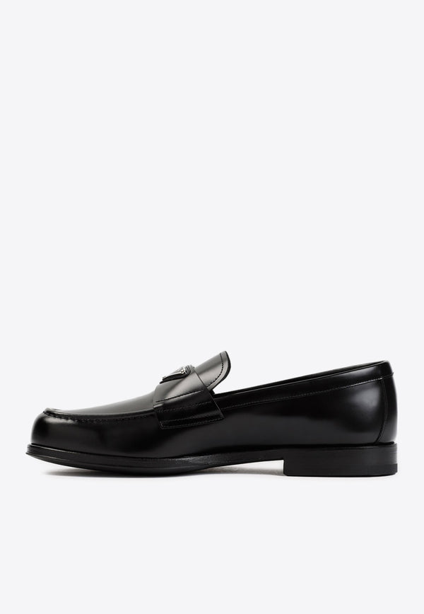 Logo-Plaque Brushed Calf Leather Loafers