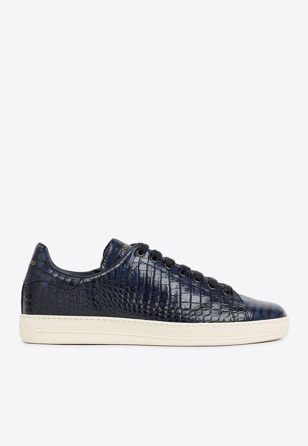 Low-Top Sneakers in Croc Embossed Leather