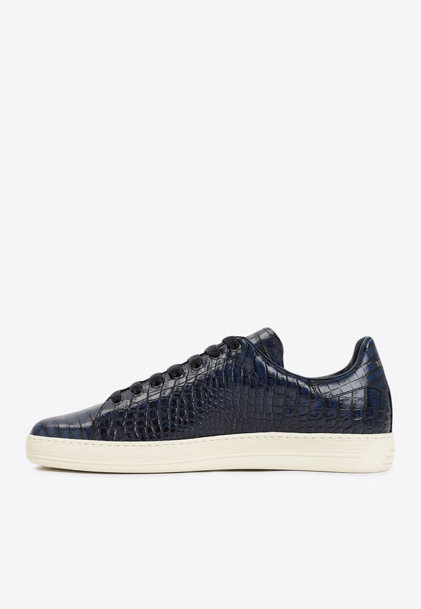 Low-Top Sneakers in Croc Embossed Leather