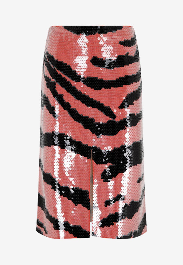Tiger Print Sequined Midi Skirt