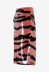 Tiger Print Sequined Midi Skirt