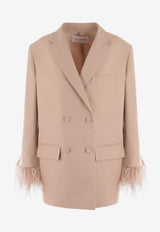 Valentino Double-Breasted Feather-Embellished Blazer Pink 2B0CEE367TQ S69