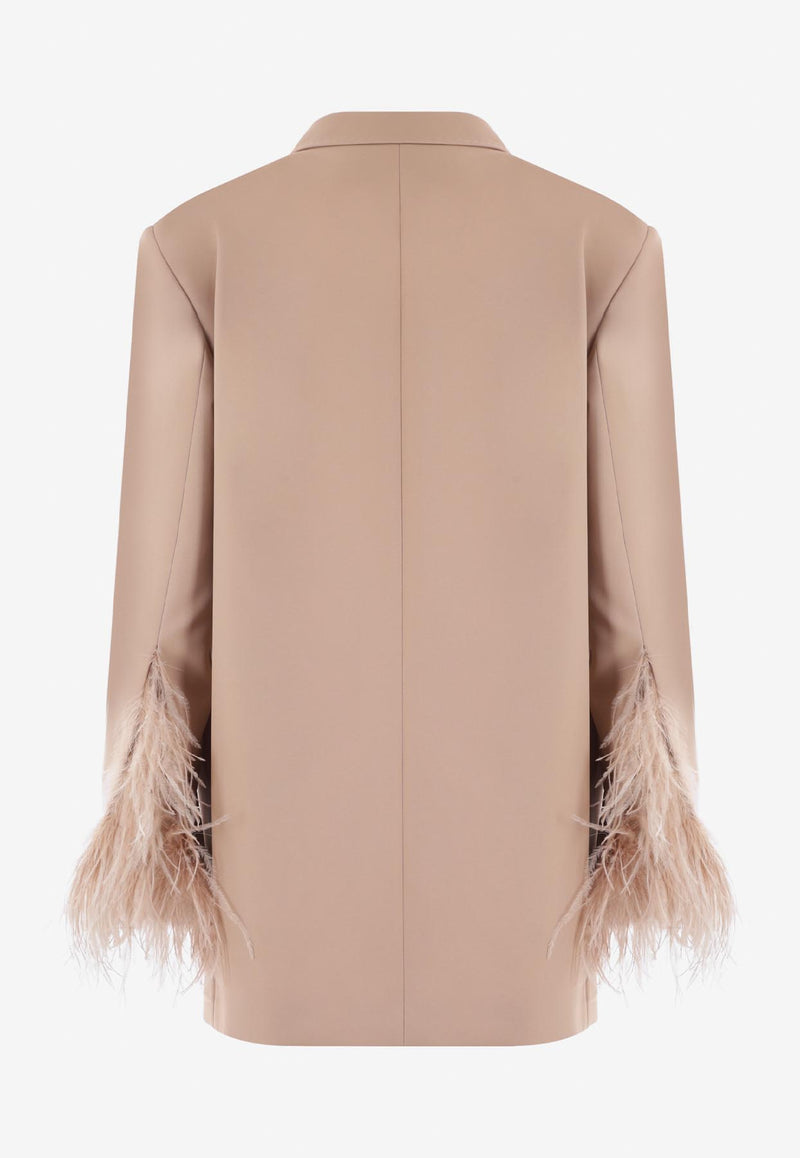Valentino Double-Breasted Feather-Embellished Blazer Pink 2B0CEE367TQ S69