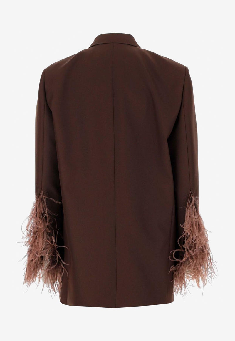 Valentino Double-Breasted Feather-Embellished Blazer Brown 2B0CEE367TQ Y79