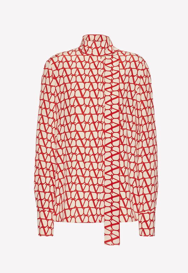 Valentino Iconographe Silk Shirt with Scarf Detail Red 2B3AB4J27SL UL0