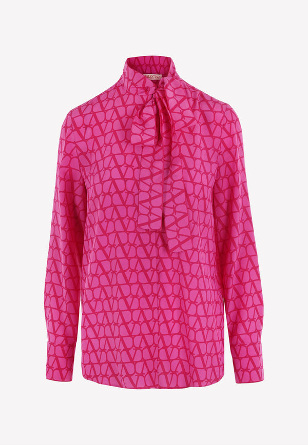 Valentino Iconographe Silk Shirt with Scarf Detail Pink 2B3AB4J27SL UWT
