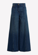 Valentino Wide-Leg Jeans with VLogo Chain Blue 2B3DD15C7MT 558