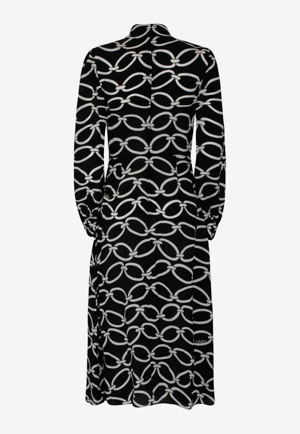 Valentino Logo Chain 1967 Silk Dress with Scarf Detail Black 2B3VA2K07N4 0NA