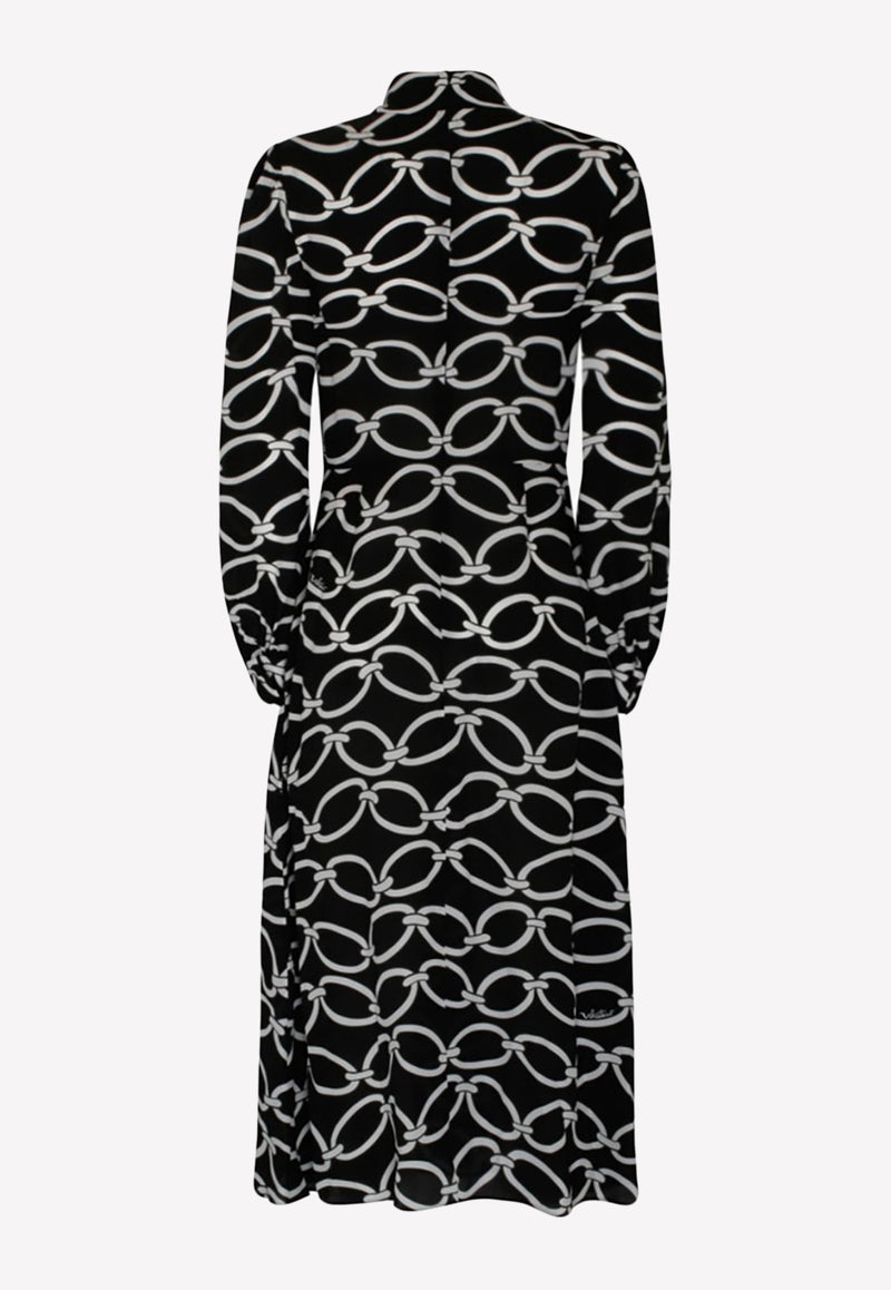 Valentino Logo Chain 1967 Silk Dress with Scarf Detail Black 2B3VA2K07N4 0NA