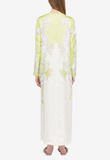 Emilio Pucci Farfelle Print Silk Twill Maxi Dress Green 2ERI10 2E821 021