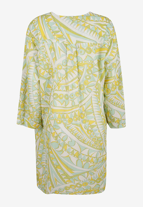Emilio Pucci Bandierine Print Silk Mini Kaftan Dress Green 2EWL01 2E775 014