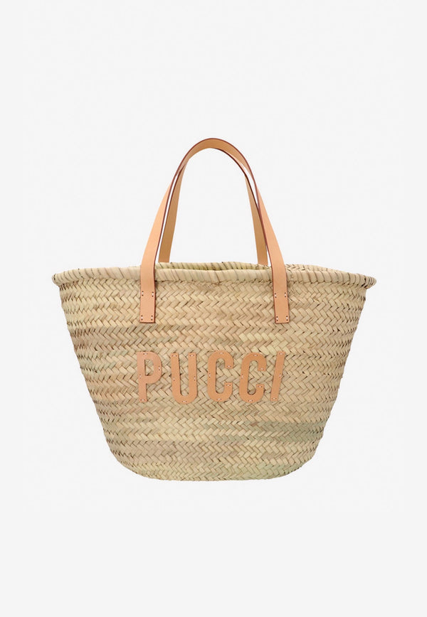 Emilio Pucci Logo Patch Basket Tote Bag Beige 2HBC69 2H910 A34