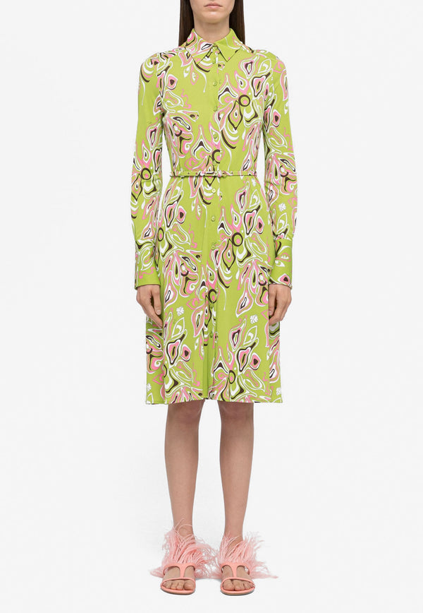 Emilio Pucci Africana Print Belted Shirt Dress Green 2HJH01 2H757 013