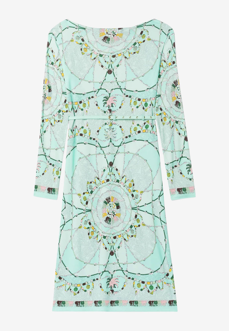 Emilio Pucci Cyprea Print Marilyn Belted Dress Mint 2HJH41 2H737 005