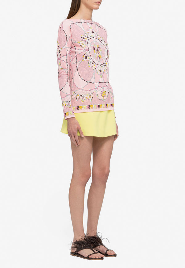 Emilio Pucci Cyprea Print Long-Sleeved Top Pink 2HJM25 2H737 006