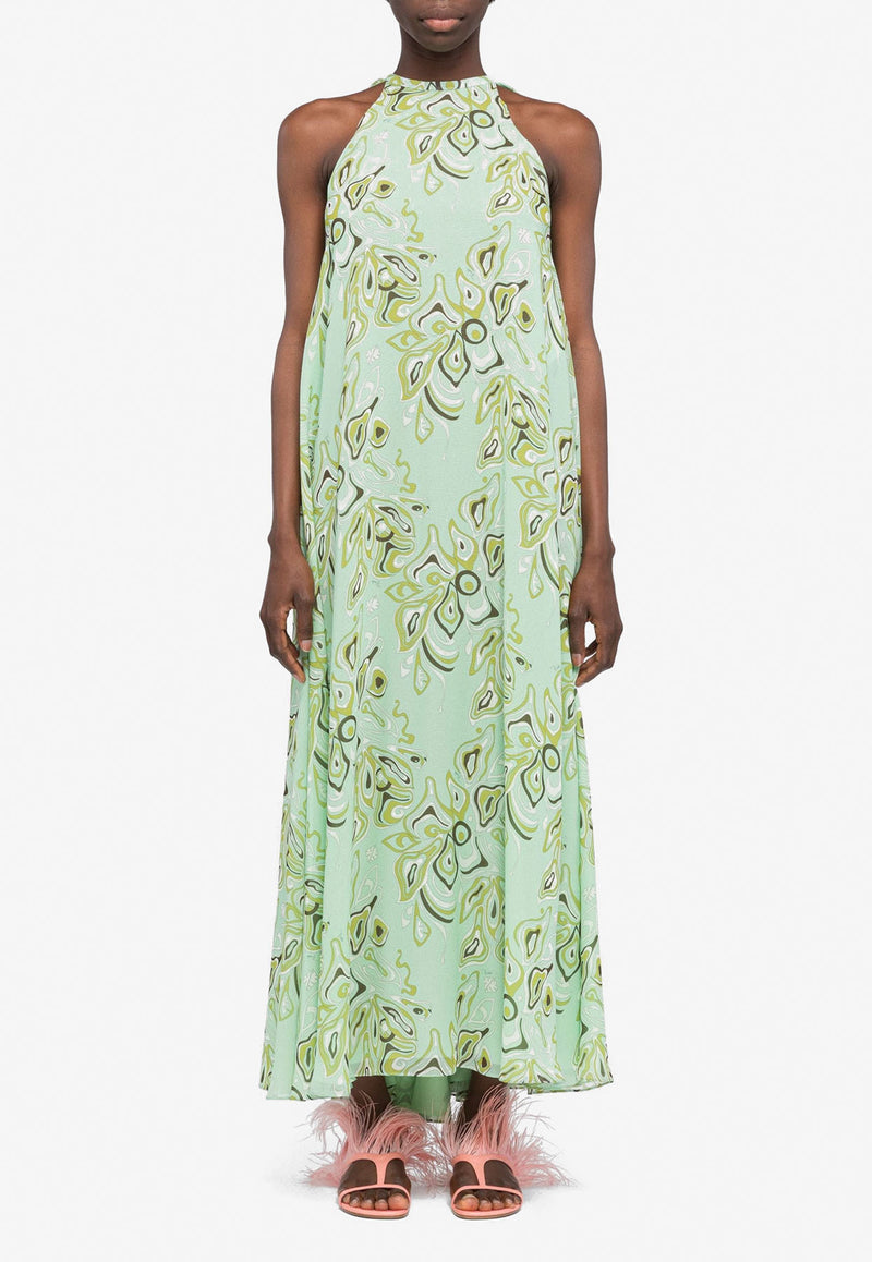 Emilio Pucci Africana Print Halterneck Silk Dress Mint 2HRI45 2H752 015