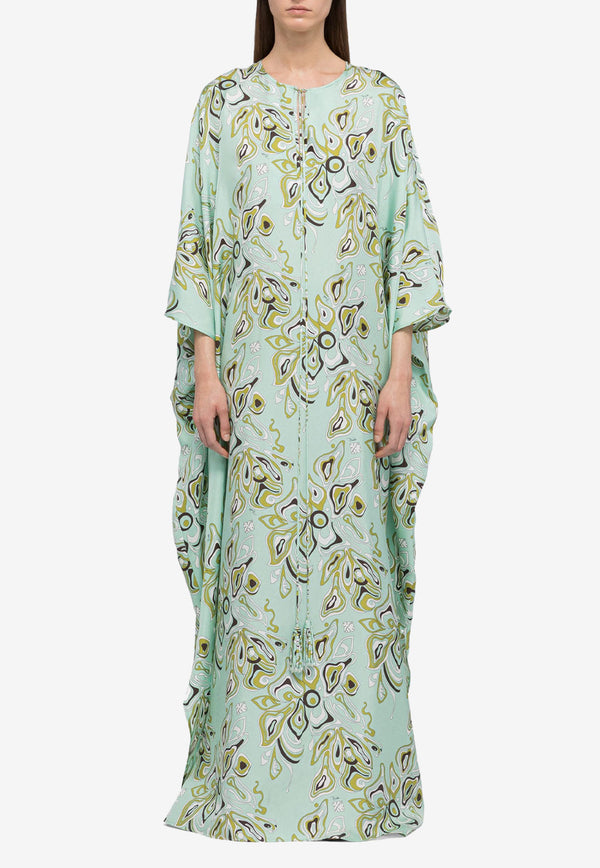 Emilio Pucci Africana Print Silk Kaftan Maxi Dress Mint 2HRL51 2H751 015