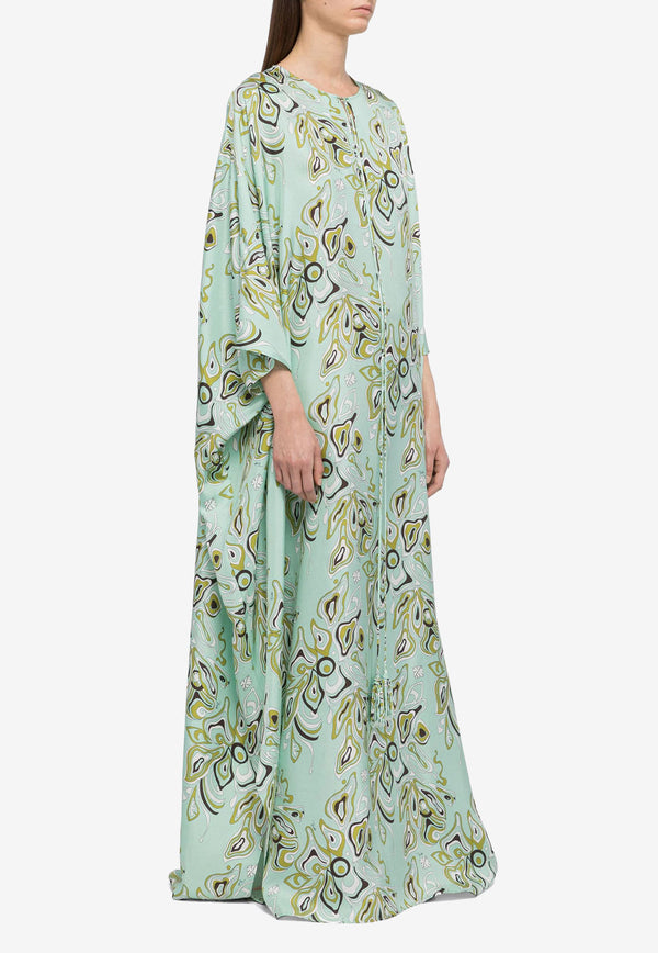 Emilio Pucci Africana Print Silk Kaftan Maxi Dress Mint 2HRL51 2H751 015
