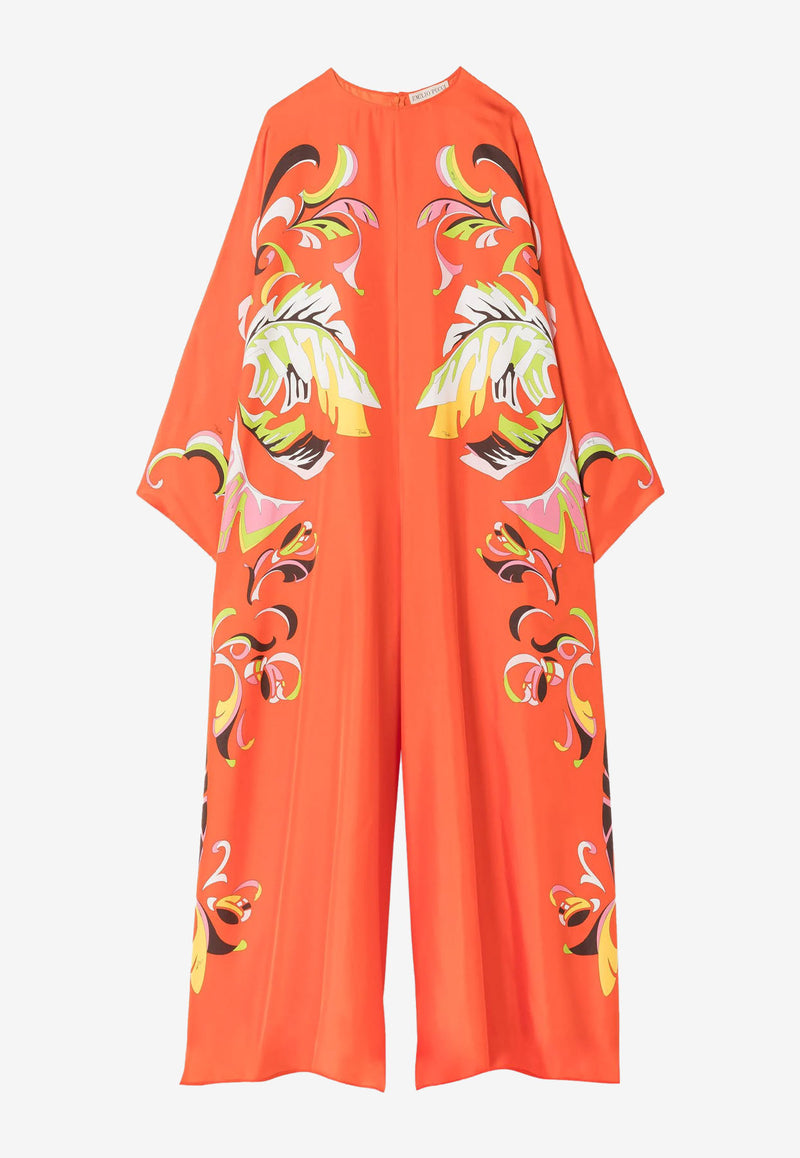 Emilio Pucci Platani Print Oversized Silk Jumpsuit Orange 2HRL75 2H761 P18