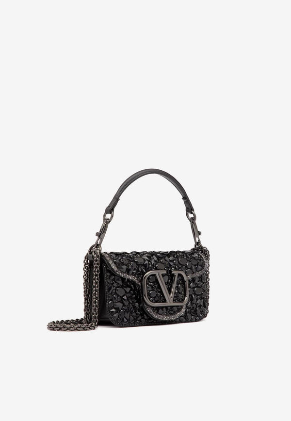 Valentino Small Crystal-Embellished VLogo Shoulder Bag Black 2W0B0K53LBB 08Y