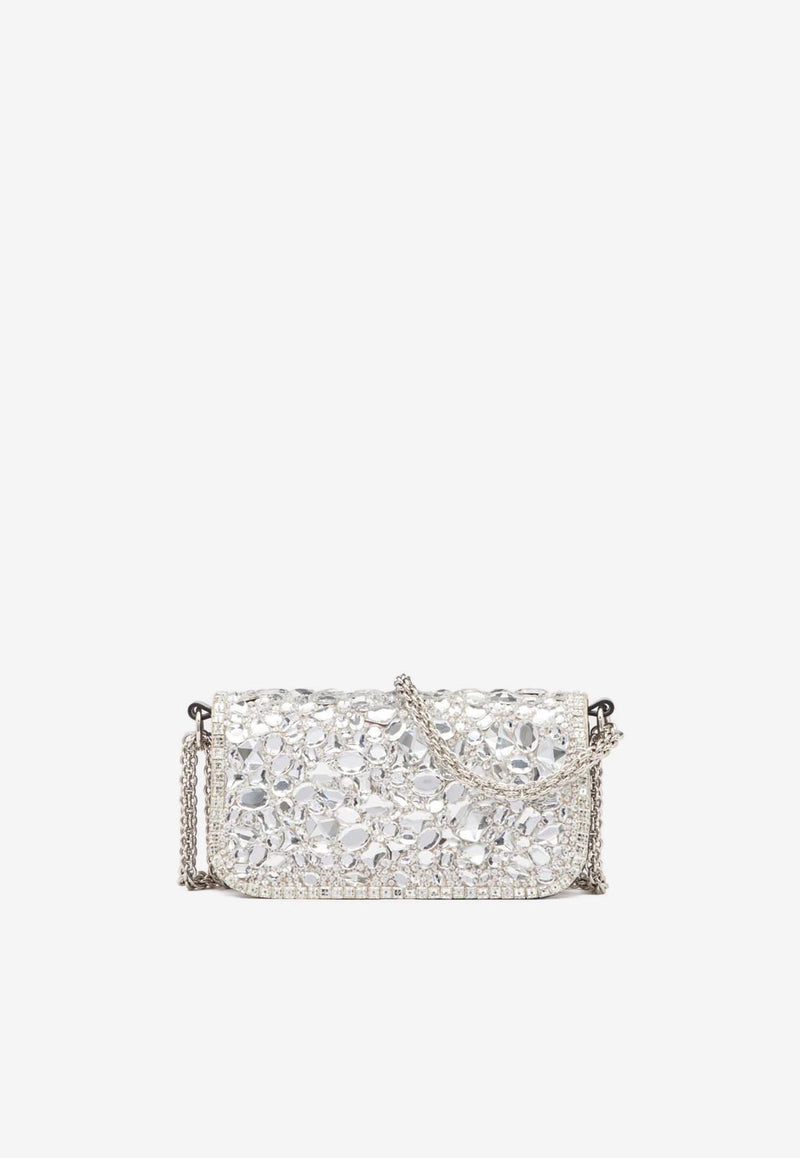 Valentino Small Crystal-Embellished VLogo Shoulder Bag Silver 2W0B0K53MKK UV4